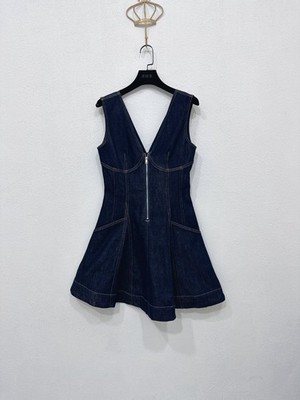 Self-Portrait French Retro Denim Waist-Cinching Sleeveless Mini Dress   Size S