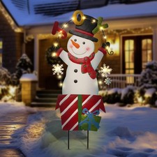 Christmas Outdoor Yard Signs Decorations, LED Solar Metal Garden Stake Lights...