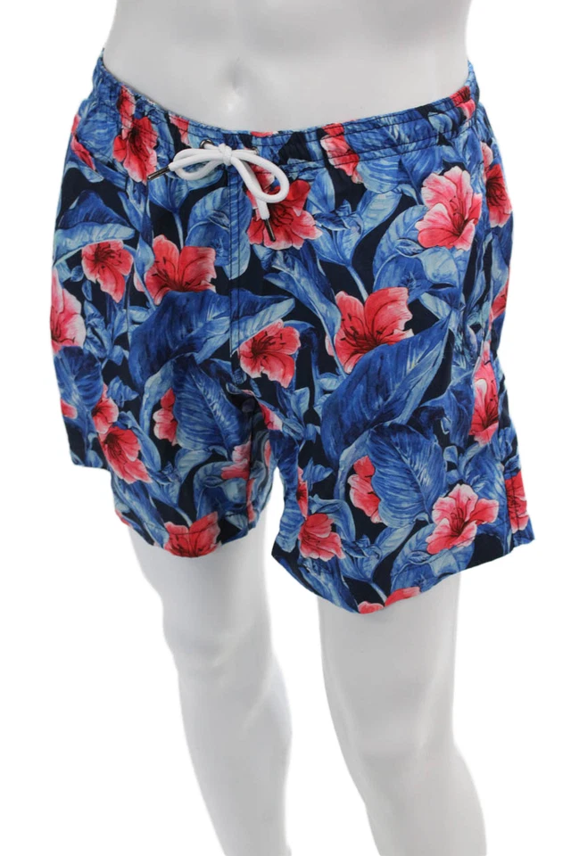 Shorts Bloomingdales The Mens Store Masculino Floral Azul Marinho Cordão Tamanho M - Imagem 2 de 4