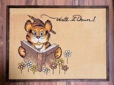Vintage 24x18 Burlap Bulletin Board "Write It Down " Tandy Corporation USA