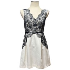 Max and Cleo V-Neck Sleeveless Satin Lace Mini Cocktail Dress Cream Black 4