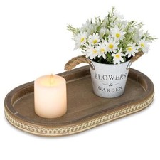 Decorative Serving Tray Wood: Brown Bead Oval Tray for Coffee Table Oval Brown