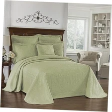 King Charles Modern Farmhouse Floral Matelasse 100% Full/Queen Sage Bedspread