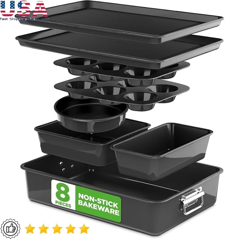 Nonstick Bakeware Set 8 Piece Oven Safe Muffin Cake Pans Dishwasher Safe New