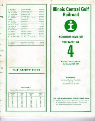 ILLINOIS CENTRAL GULF RAILROAD - NORTHERN DIVISION - #4 - 4/29/1984