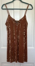 Forever 21 Mini Dress Size S Crushed Velvet Copper Brown Flouncy A-Line Laced