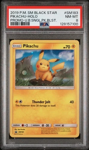 2019 POKEMON SM BLACK STAR PROMO #SM183 PIKACHU-HOLO PSA 8