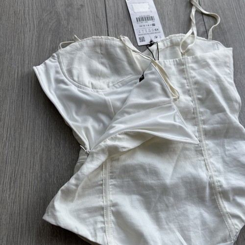 NEW ZARA linen blend Corset Bustier sweetheart ruched Top Ivory/cream - Size XS - Picture 18 of 19