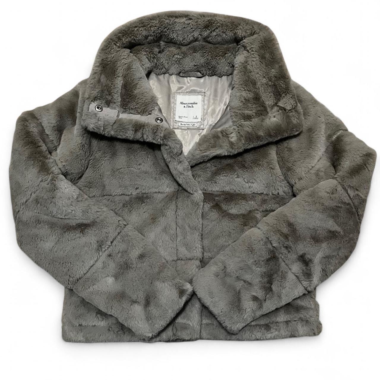 Abercrombie & Fitch Mini Puffer Faux Fur Jacket Size Small Taupe Beige Cute