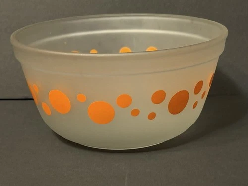 Vintage Anchor Hocking Frosted Glass ORANGE DOT Mixing Bowl Polka Dot Bowl 2.5qt