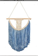 Macrame INDIA Decorative Boho Dip Dye Wall Hanging 30x40  NWT large Blue / White