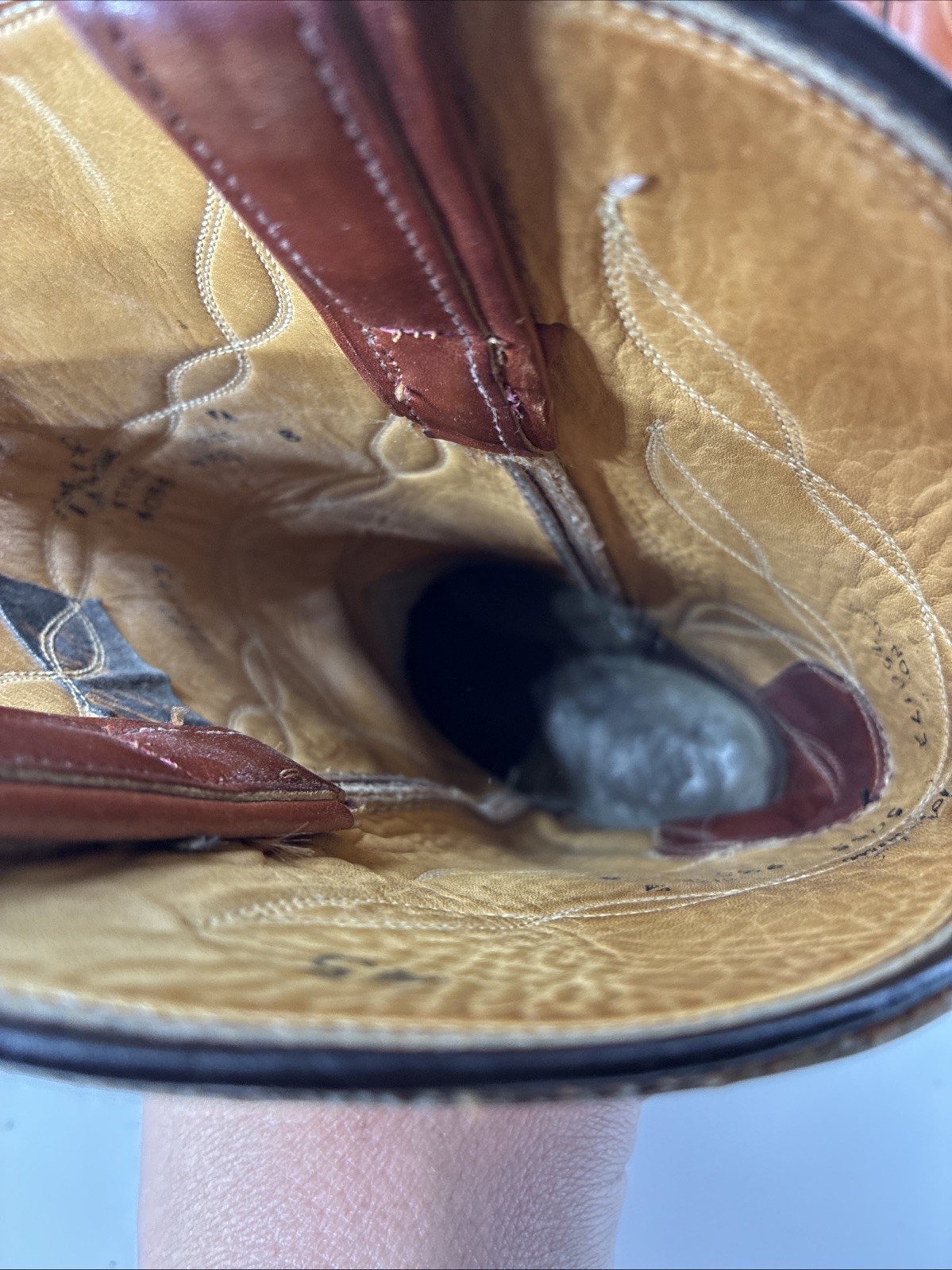 Vtg Tony Lama Leather Cowboy Boots Mens Sz 9.5 E Cognac Western 5055 Blk Label