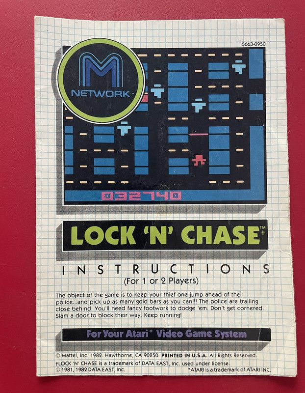 M Network Lock 'N' Chase Original Instruction Manual Atari 2600 English