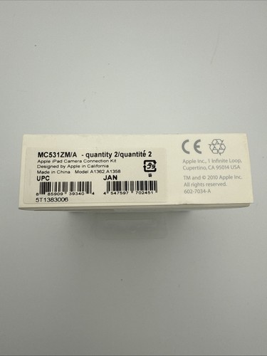 Authentic Apple iPad Camera Connection Kit 30 Pin - A1362 A1358 MC531ZM/A NIB - Picture 3 of 7