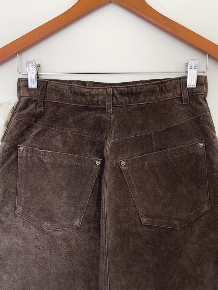 Minifalda de gamuza vintage azul marino antigua para mujer talla 6 marrón nueva con etiquetas 100 % cuero Foto 4 de 4