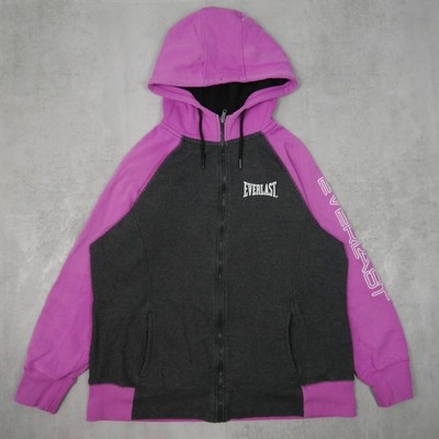 Everlast Zip Hoodie Damen Lila XL Relaxed Fit Streetwear Colorblock Sleeve