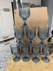 VTG 8 Anchor Hocking Savannah Blue Water Goblets w/ Embossed Raised Roses 16 oz*
