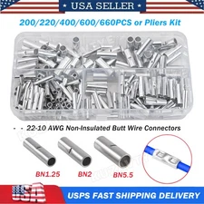 200~660X Non Insulated Ferrules Butt Connectors Uninsulated Wire Crimp Terminals
