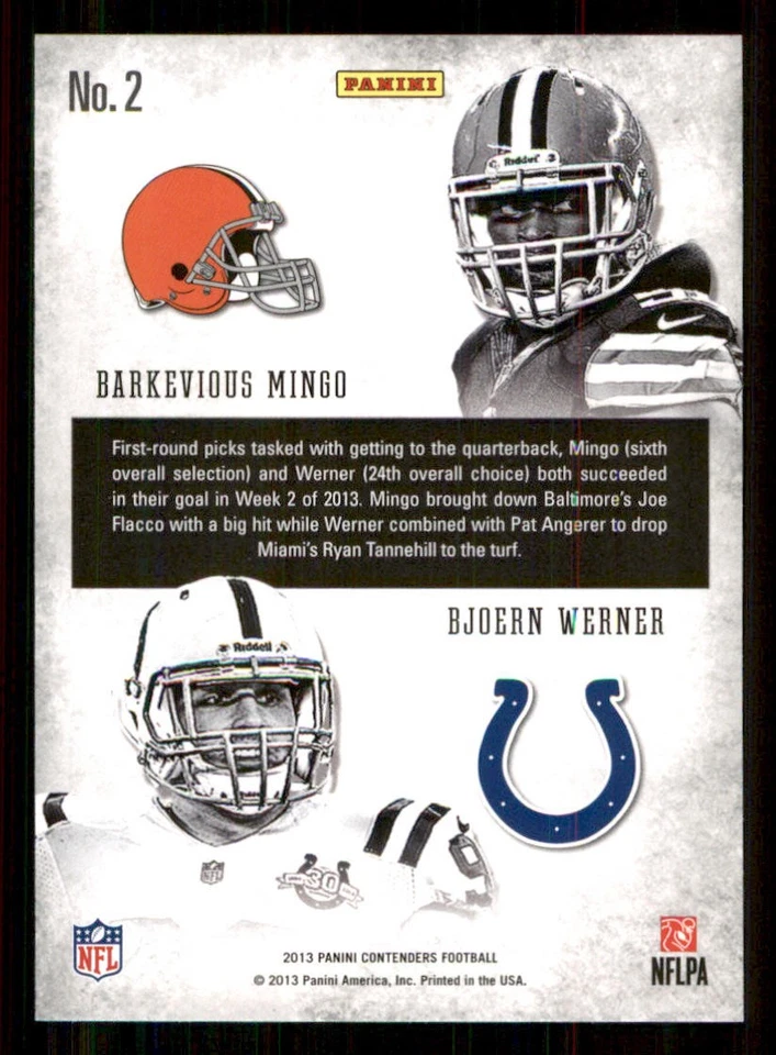 2013 Panini Contenders Round Numbers #2 Barkevious Mingo/Bjoern Werner - Image 2 of 2