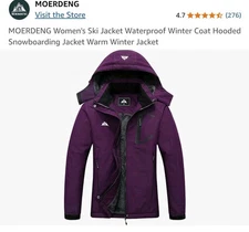 MOERDENG Womens Waterproof Ski Jacket Warm Winter Coat Outdoor purple Size S