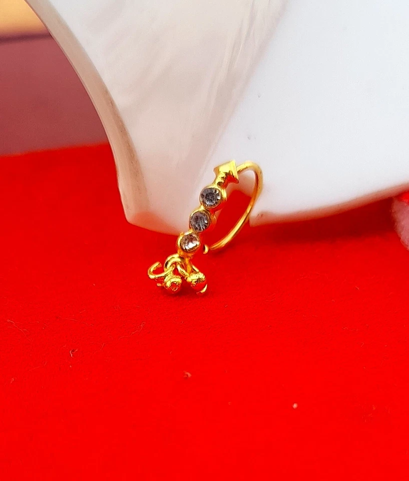 Anillo de nariz enchapado en oro de 22k aro nariz étnico indio oreja prendedor regalo de madre joyería Foto 2 de 3