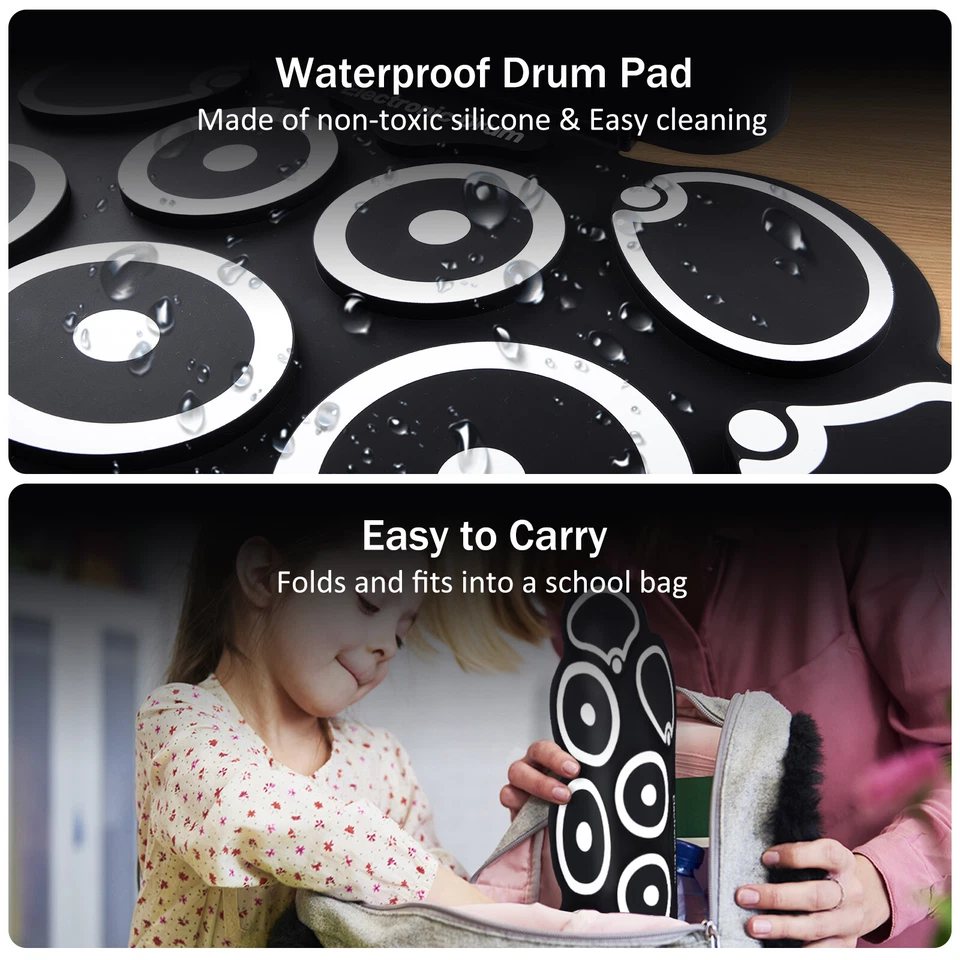 Electronic 9-Pads Digital Drum Pads USB Roll up Drum Set Silicone Electric Drum - Image 3 of 4