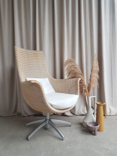 Vtg Late Mid Century Wicker Swivel Egg Chair Scandi Danish Style Retro R639 - Picture 2 of 14
