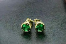 1 Ct Round Cut Lab-Created Green Emerald Stud Earrings 14K Yellow Gold Plated