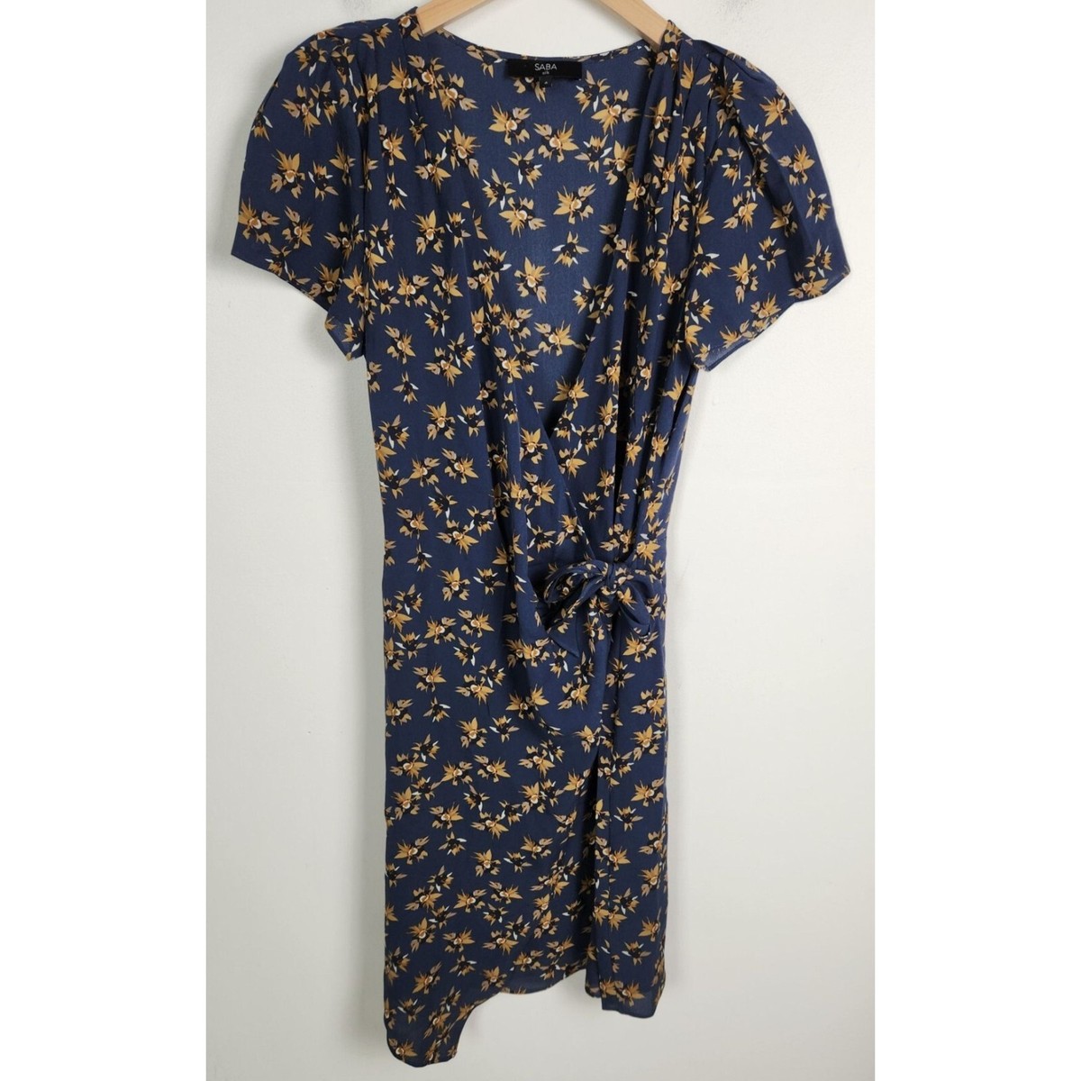 silk wrap dress short sleeve Saba Silk Women's Sz. 6 Floral 100% Silk Short Sleeve Wrap Dress