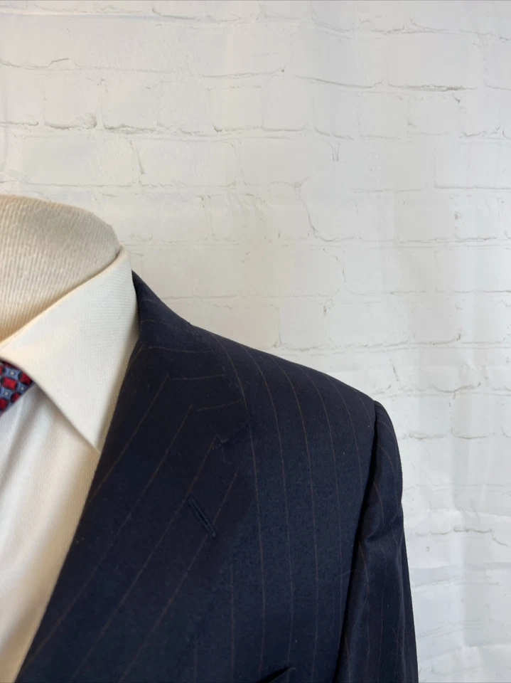 Hickey Freeman Men's Dark Navy Blue Striped Wool Suit 42R 36X30 $1,695 - Image 2 of 4