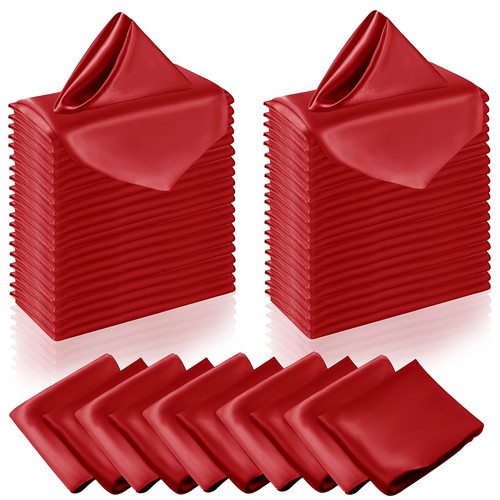 50 Pieces Red Satin Napkins - 12x12 Inches Cloth Napkins Square Satin Fabric ...