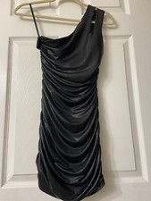 Bebe Body Con Dress One Shoulder Women XXS BLACK REPTILE Very Stretchy Cocktail