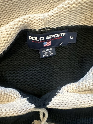 Vintage 90s Polo Sport Ralph Lauren Track Team Knit Hoodie Sweater Size M Rare - Picture 17 of 17