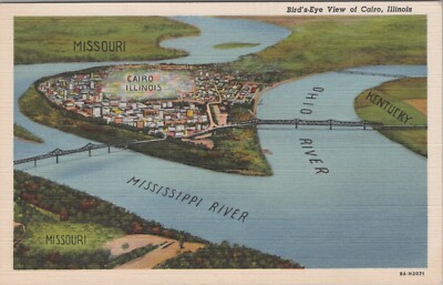Cairo Illinois Birds Eye View Artist Rendering Multiple State Linen postcard PP4