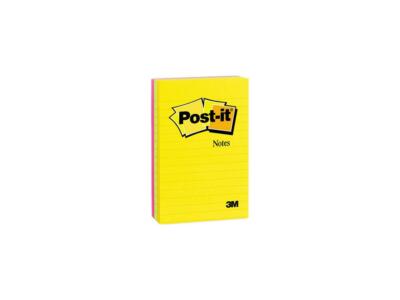 Post-it Notes 660-3AU Ultra Color Notes, 4 x 6, Lined, Three Colors, 3 100-Sheet