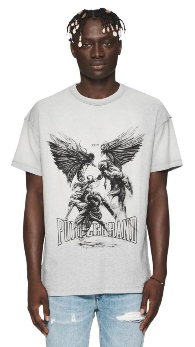 PURPLE BRAND Tシャツ ロゴ グラフィック ジャージー /関送無料 PURPLE BRAND Fight T-Shirt Grey P101-JFHG224 Brand New