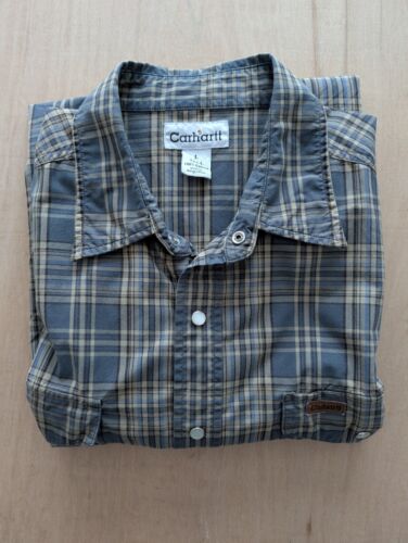 Camisa Carhartt De Colección Para Hombres L Alta Verde Cuadros Franela Perla Algodón a Presión - Imagen 4 de 8