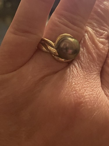 Estate 14K Yellow Gold Tahitian Black Pearl 10.2mm Ring Size 7 - Picture 2 of 7