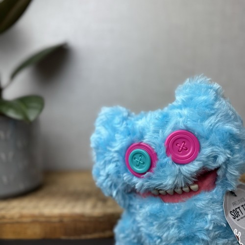 Fuggler Blue Stinkface - Blue Curly Fur Snuggly Funny Fuggler Button Eyes - Picture 4 of 6