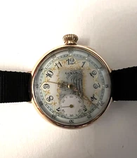 Antique Elgin Gold Tone Metal Enamel Driver's Wrist Watch Runs Well Cleaned