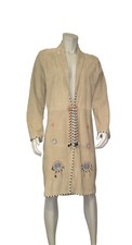 Designer Anna Trzebinski Kenya Ntito Coat Ivory Suede Hand Beaded Small (uk 8)