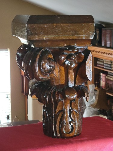 c1800s Antique CAPITOL hand carved ROSEWOOD 15" WALL SCONCE SHELF Heavy and RARE - Picture 3 of 12