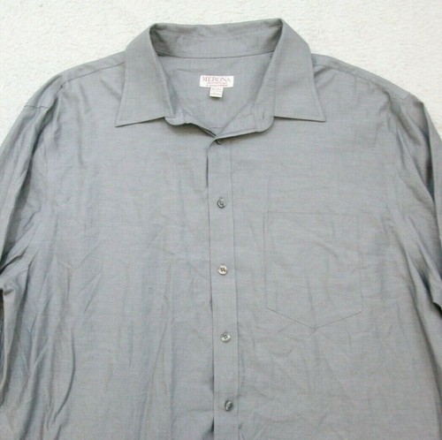 Gray Long Sleeve Men's Dress Shirt Merona 17-17.5 Cotton Polyester Mans Top X35 - Picture 2 of 4