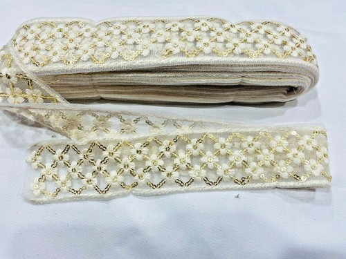 Lakhnavi Thread Embroidery Floral pattern Trimming Lace Dressing Haberdashery - Picture 3 of 8