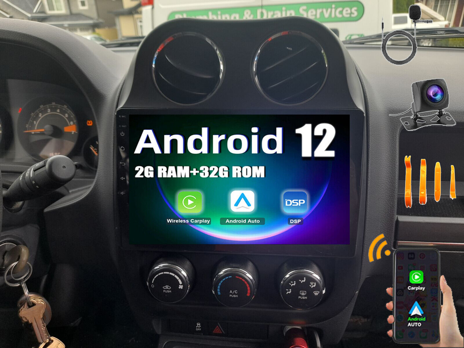 Jeep Patriot Compass 2+32GB Apple CarPlay Android 12 Car Stereo Navi Radio