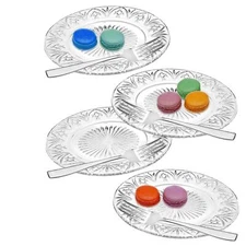 Dublin Clear Crystal Dessert Plates and Forks Set of Four Elegant Dining