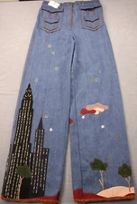 Valentino 1/1 Runway Italy Embroidered New York City Skyline Denim Jeans 30 x 34