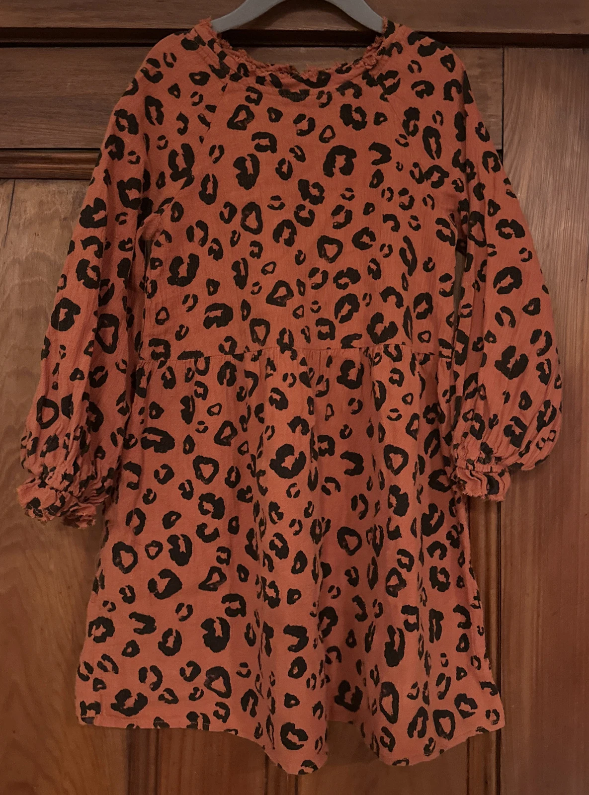 Art Class Toddler Girls' Leopard Tunic Dress Size XS 4/5 Orange Black Frayed Hem