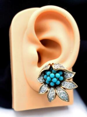 Vintage JOMAZ Joseph Mazer Faux Tuquoise & Rhinestone Flower