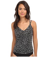 MIRACLESUIT SOFT SPOTS DOT MALIBU UNDERWIRE TANKINI SWIM TOP BLACK SZ 8 NEW 94